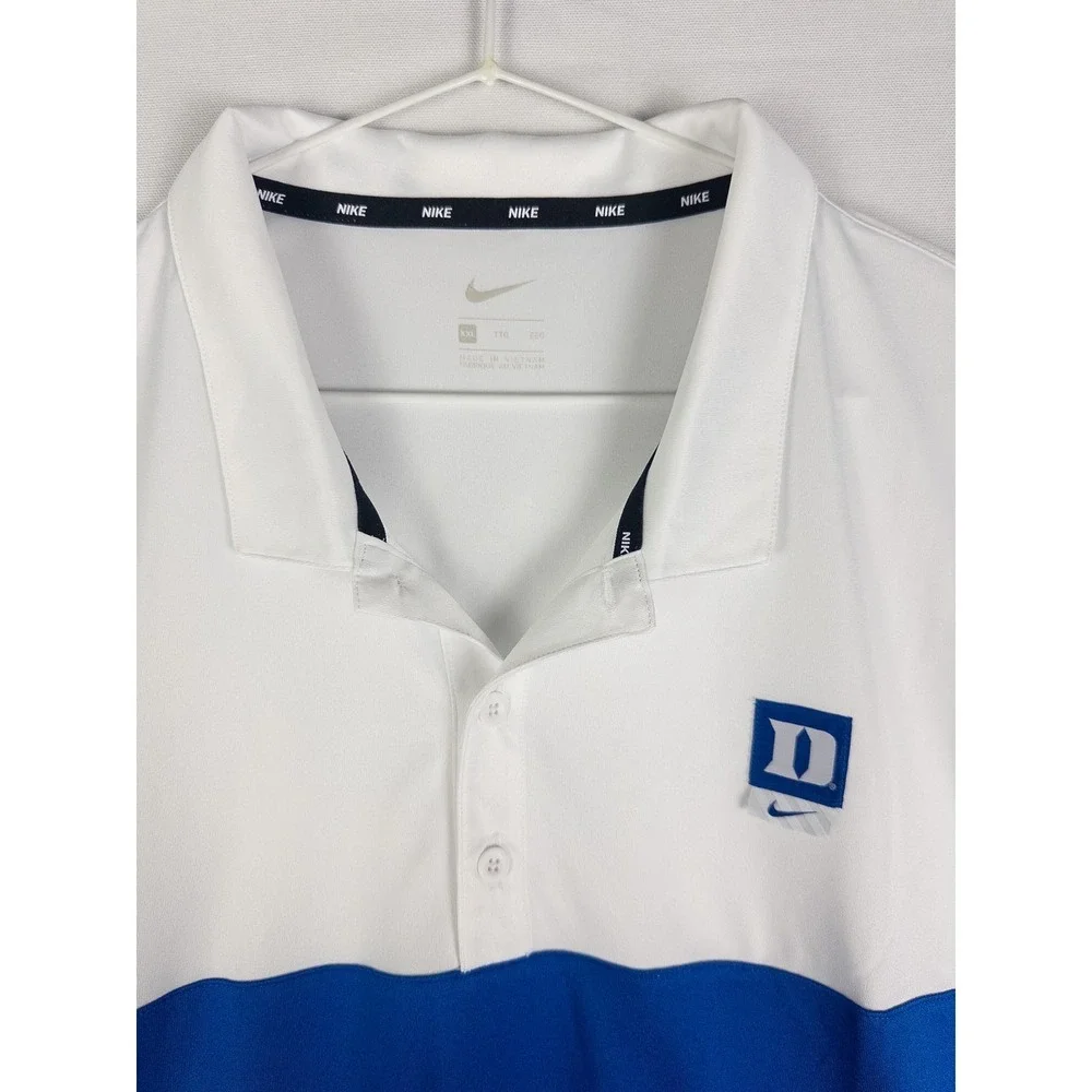 Nike Duke Blue Devils Striped Performance Polo Shirt Mens XXL White Blue Streetw